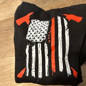 Black T-Shirt with Red and White Graphic Firefighter
